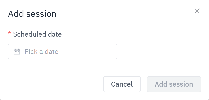The Add session window: pick the date the group is meeting, then add it